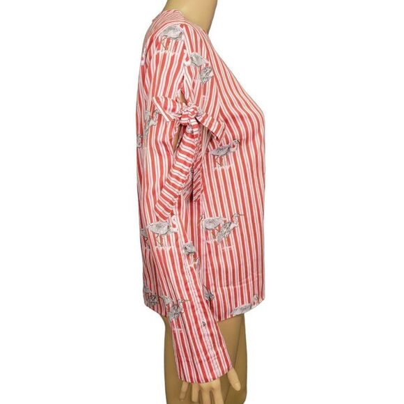 Zara Woman Striped & Crane Print Blouse (Size M) - Picture 2 of 6